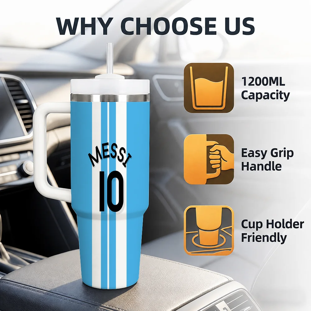 2026 National Team Lionel Messi Vacuum Flasks 40oz Stainless Steel Insulated Tumbler with Handle Straw