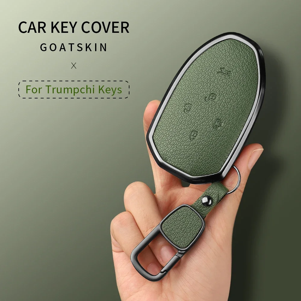 

5 Button Aluminum Alloy Goatskin Car Key Case Cover For Trumpchi GAC 2021 Empow J11 J12 J13 J14 J15 J16 GS8 Keychain Accessories