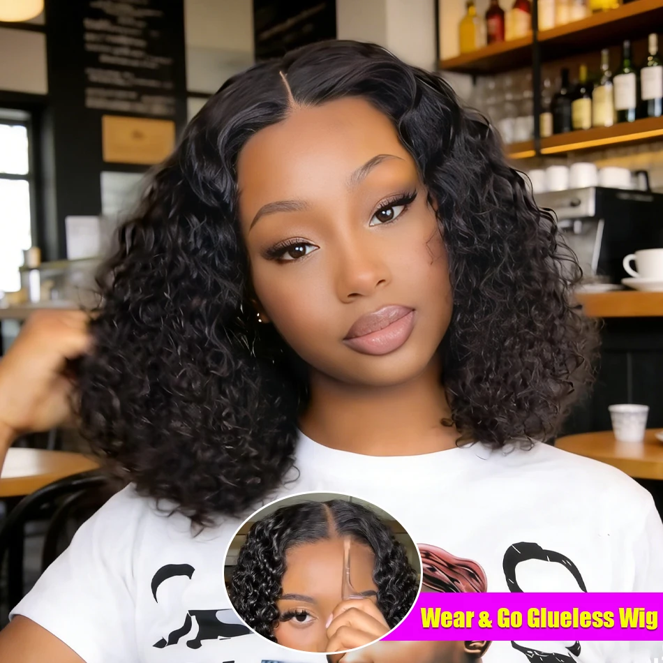 

Парик-каре 13x4 HD Lace Frontal из 100% натуральных волос, глубокие кудри, короткий, без клея, с предварительно нарезанным кружевом, в стиле Jerry Curly