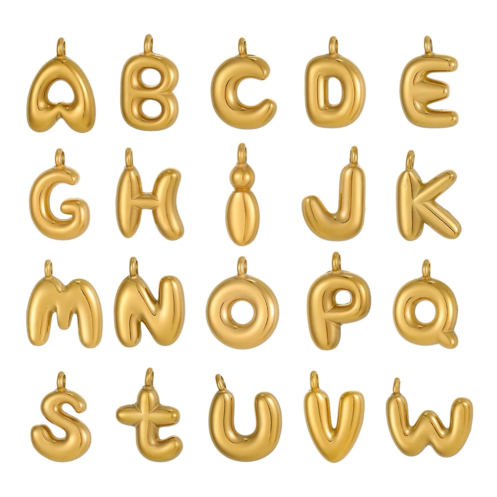 New Stainless Steel Gold Plated Charms Fashion Bubble Letter Pendant Titanium Steel 26 Letter DIY Bracelet Necklace Accessories