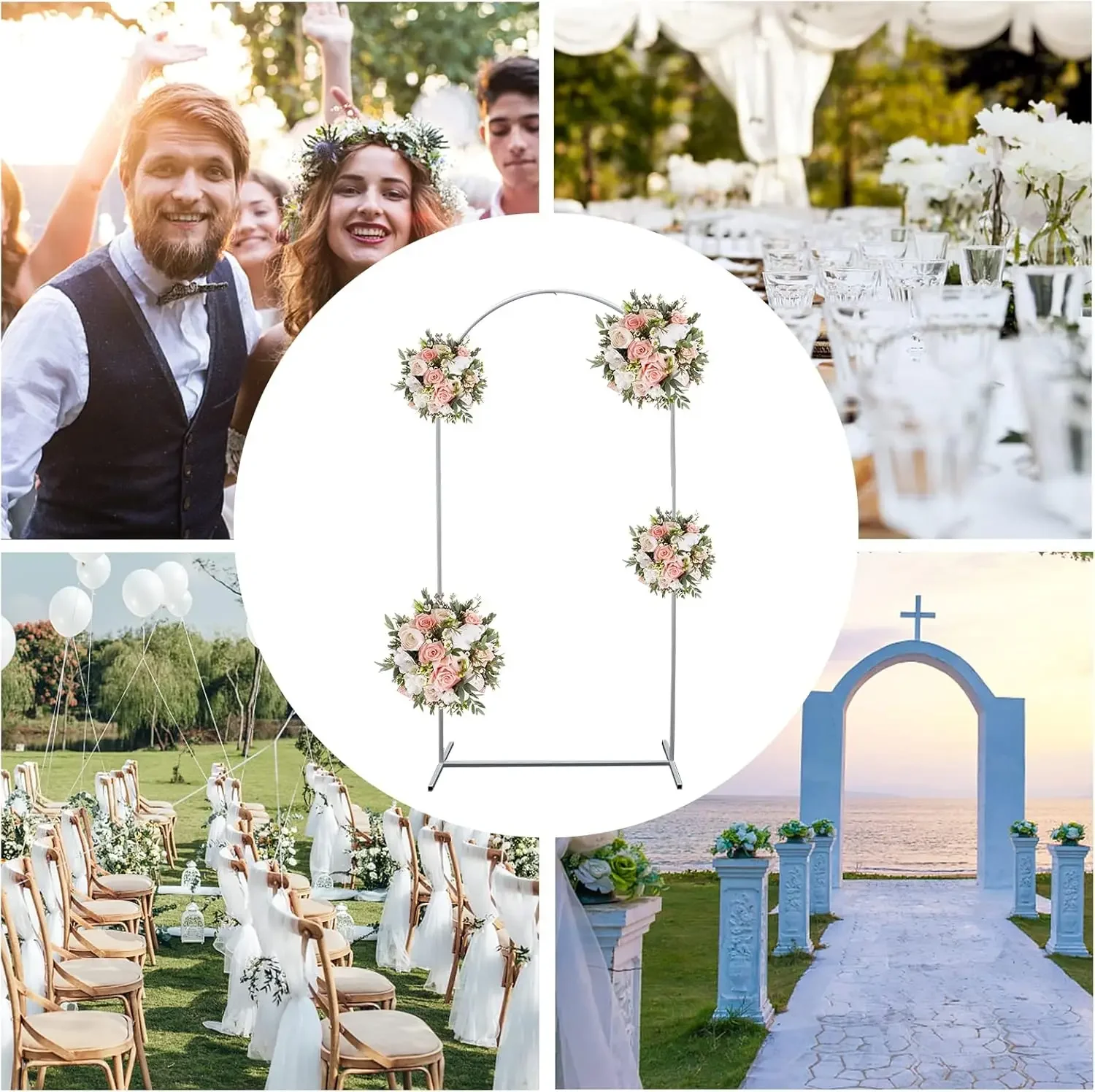 2x1M Square Wedding Arches for Ceremony,Wedding Metal Arch Backdrop Stand for Party,Iron Garden Arch Balloon Arch Stand