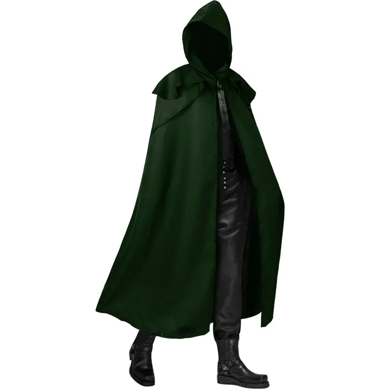 Siren Chic Medieval Vintage Hooded Loose Black Cloak Coats Windproof Trench Chic Winter Long Cape Poncho Gothic Mens