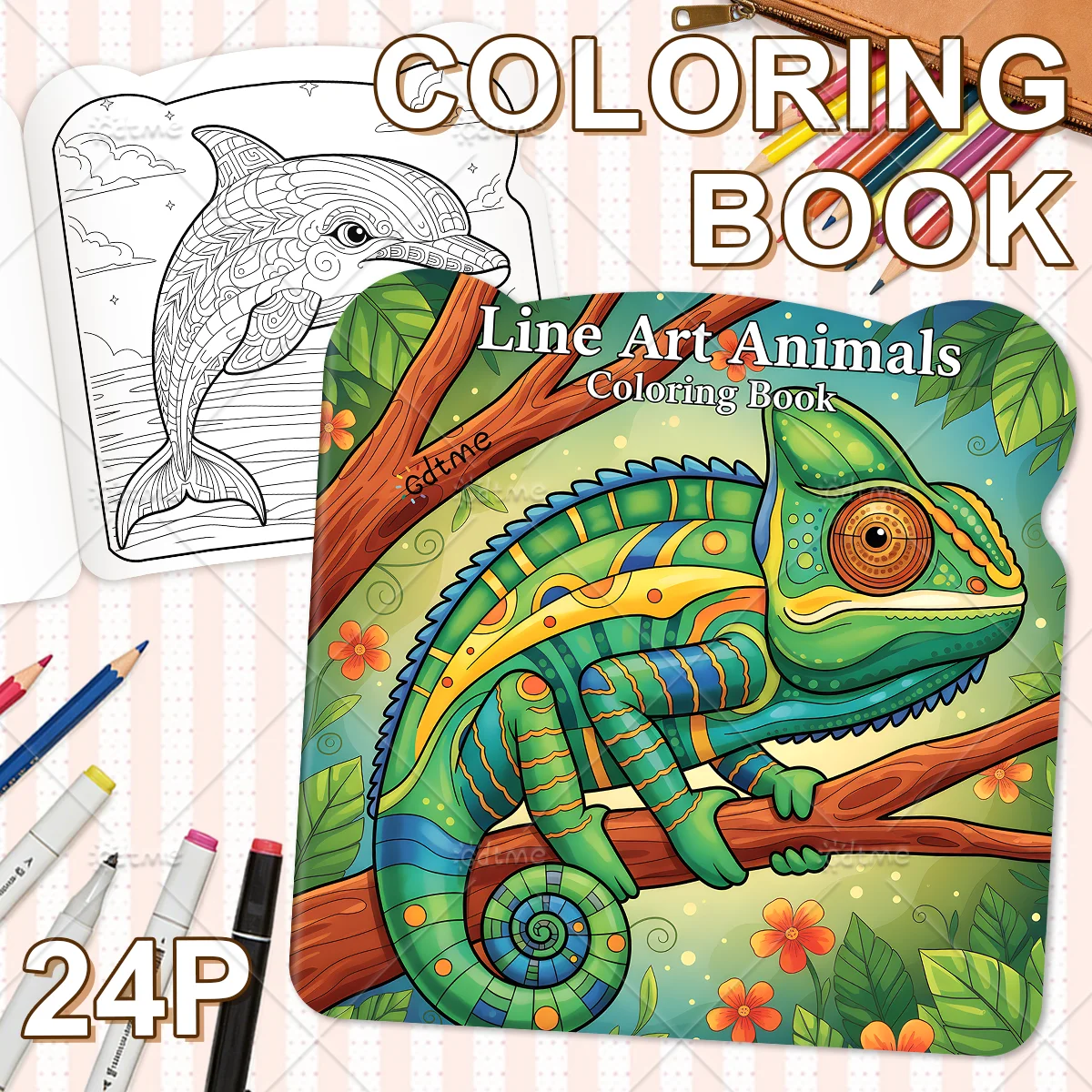 Line Art Animal Bold-easy  Irregular Patterns Coloring Book for Adult Cute Drawing Book Perfect Gift for Party and Birthday