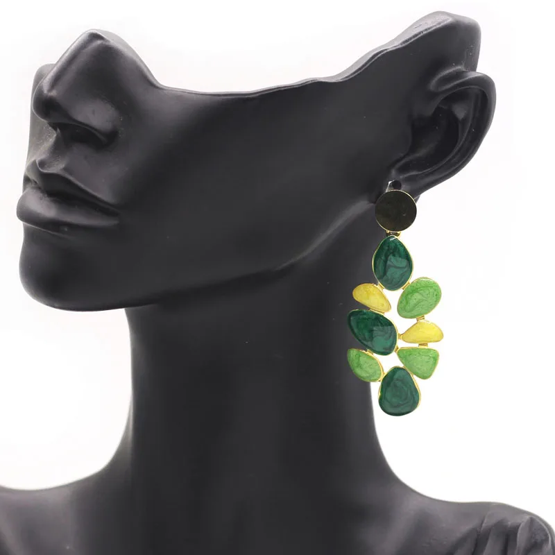 Stainless Steel Drip Oil Contrasting Flower Earrings Accessories Colored Enamel Leaves Long Pendant High-end Feeling Ear Studs