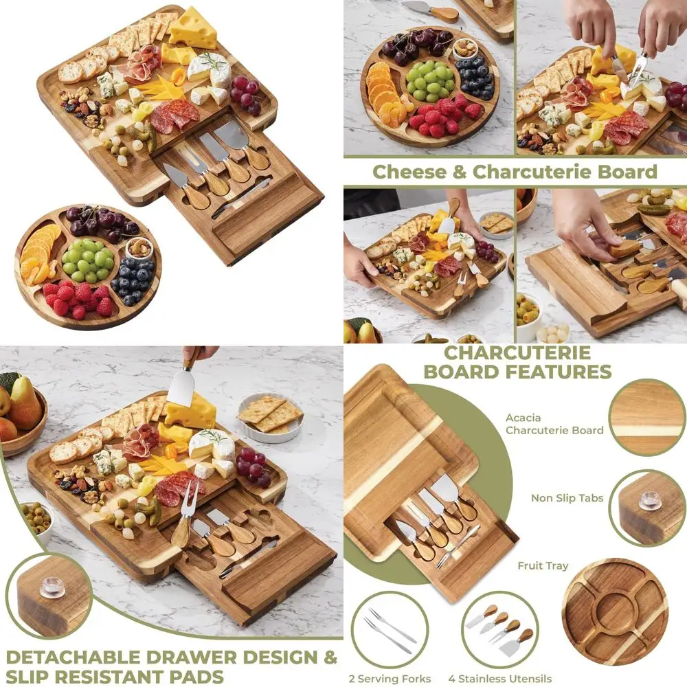 

Gourmet Cheese and Fruit Board with Stainless Knives, Perfect for Celebrations and Festive Gatherings