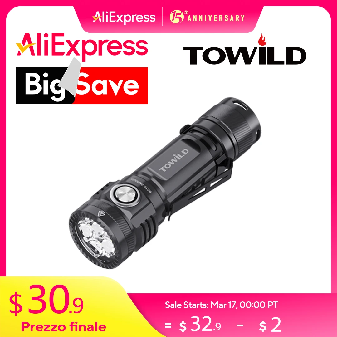 TOWILD BC10 EDC Flashlight Portable Rechargeable 4000lm IPX8 High Power Led Flashlight 21700 Torch For Camping  Outdoor Lighting