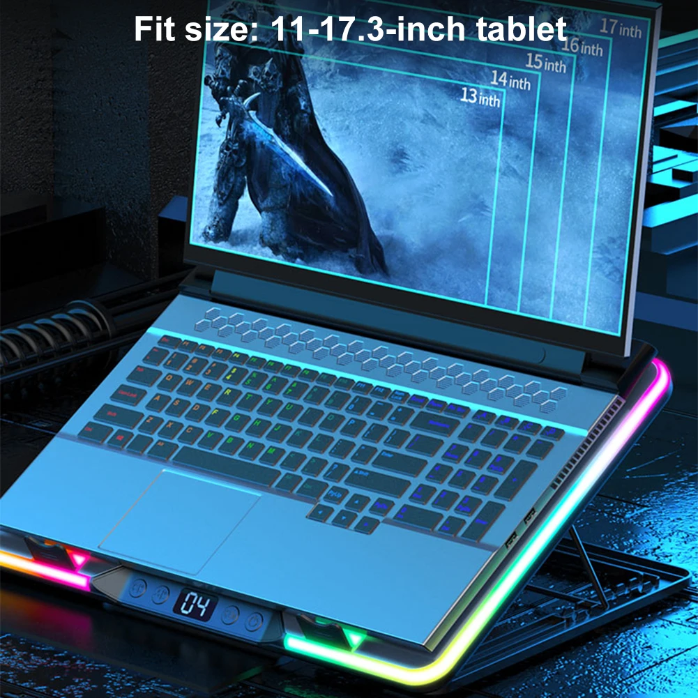 Laptop Cooling Pad with 5 Quiet Fans Laptop Cooling Stand Height Adjustable RGB for 11-17.3in Computer PC Notebook Gaming Laptop