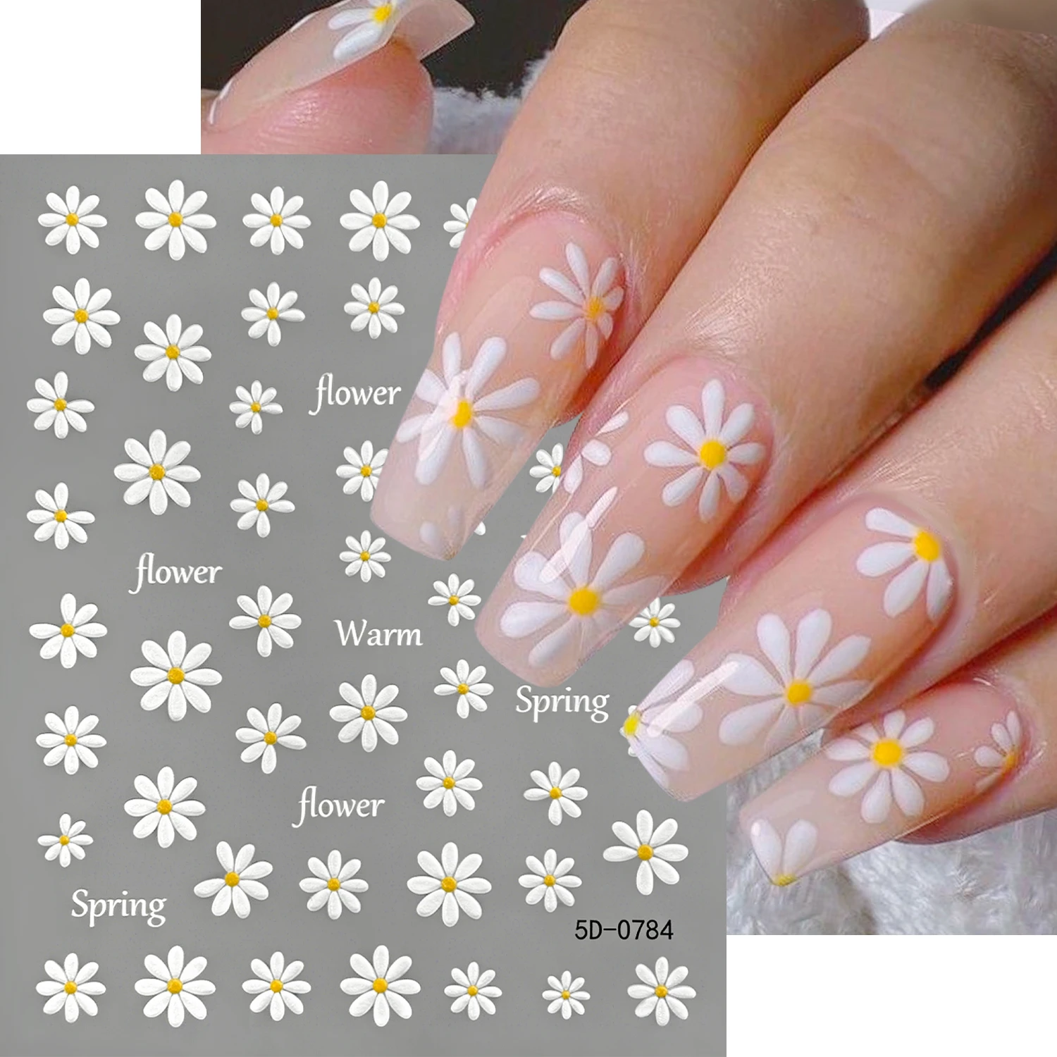Nail Art Simple Elegant - 1 Stück 5D Geprägte Sommer-Gänseblümchen Nagelkunst-Aufkleber