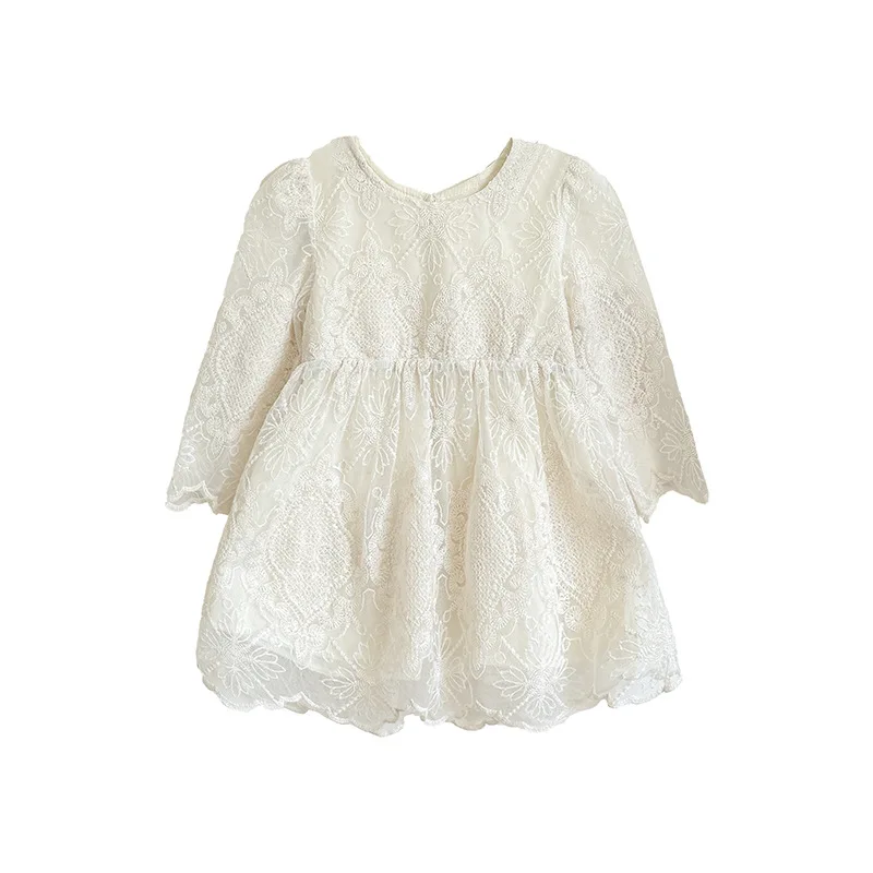 فستان دانتيل للفتيات الصغيرات الجميل بأكمام طويلة فستان ربيعي من القطن المطرز بالزهور فستان الأميرة للرضع على شكل حرف A #5