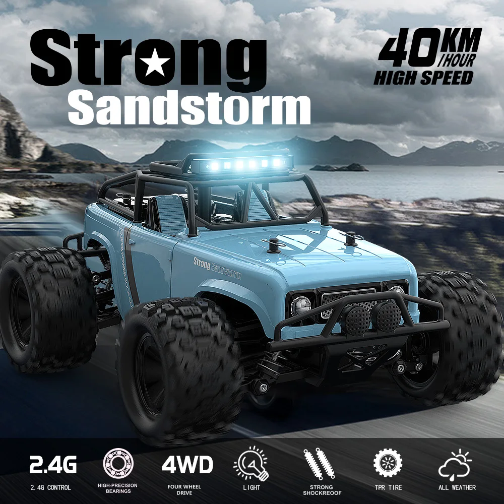 Rc Cars Off Road With LED Light 1:18 Scale Rock Crawler 4WD 2.4Ghz 40KM High Speed Drift Remote Control Monster Truck Toys