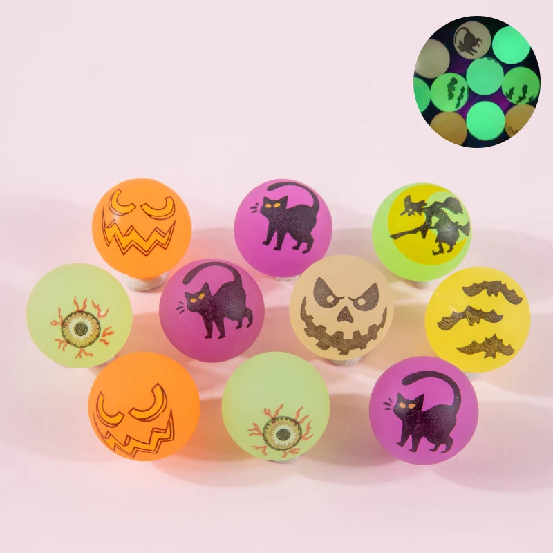 10Pc 27mm Luminous Pumpkin Witch Bounce Rubber Ball Toys for Kids Birthday Party Favos Pinata Fillers Halloween Party Decoration