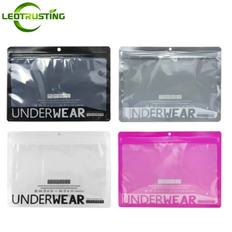 100PCS Clear Front Plastic Underwear Ziplock Packaging Bag DIY Reclosable Plastic Window Large Underpants Storage Zipper Pouches