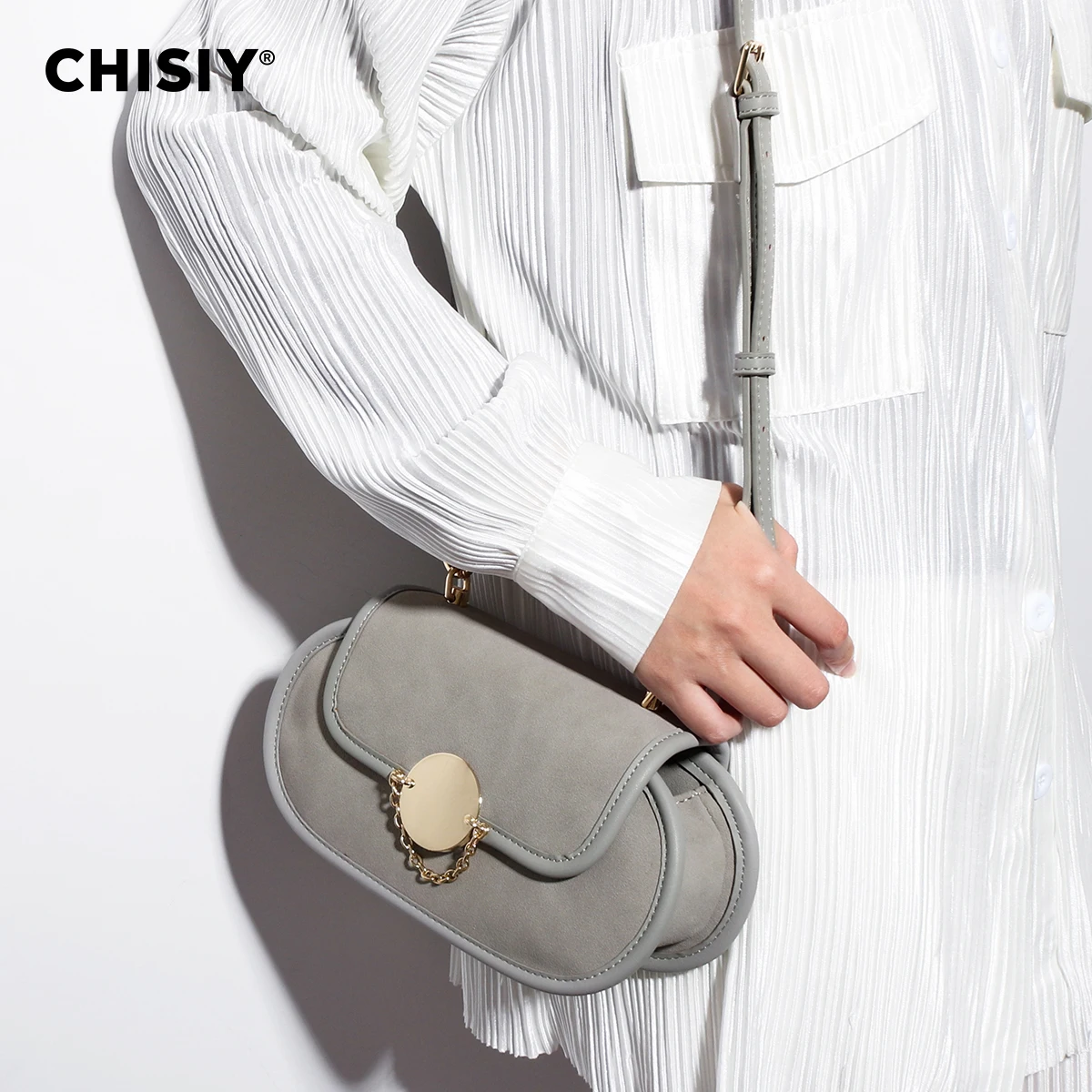 CHISIY\'s original handmade donut series hardware lock buckle gray commuting shopping handbag crossbody bag Valentine\'s Day gift