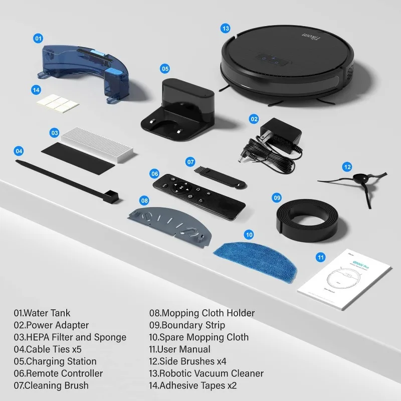 Tikom-Robot aspirador y fregona G8000, aspiradora con succión fuerte de 2700Pa, autocarga, bueno para suelos duros, negro