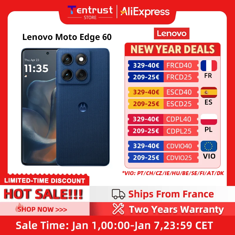 Lenovo Motorola Moto Edge 60 ROM globale 5G Smartphone MTK dimension 7400 6.7 pouces OLED 120Hz affichage 50MP cam�ra principale 5500mAh 68W