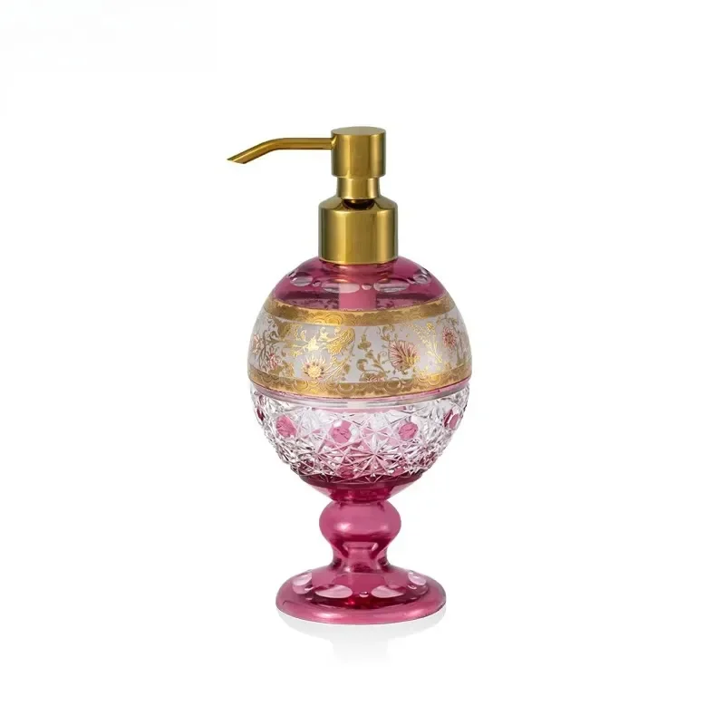 Graceful Purplish Pink Stained Glass Hand Soap Dispenser with Cast Brass Soap Pump Handcrafted Soap Pump for Hotel
