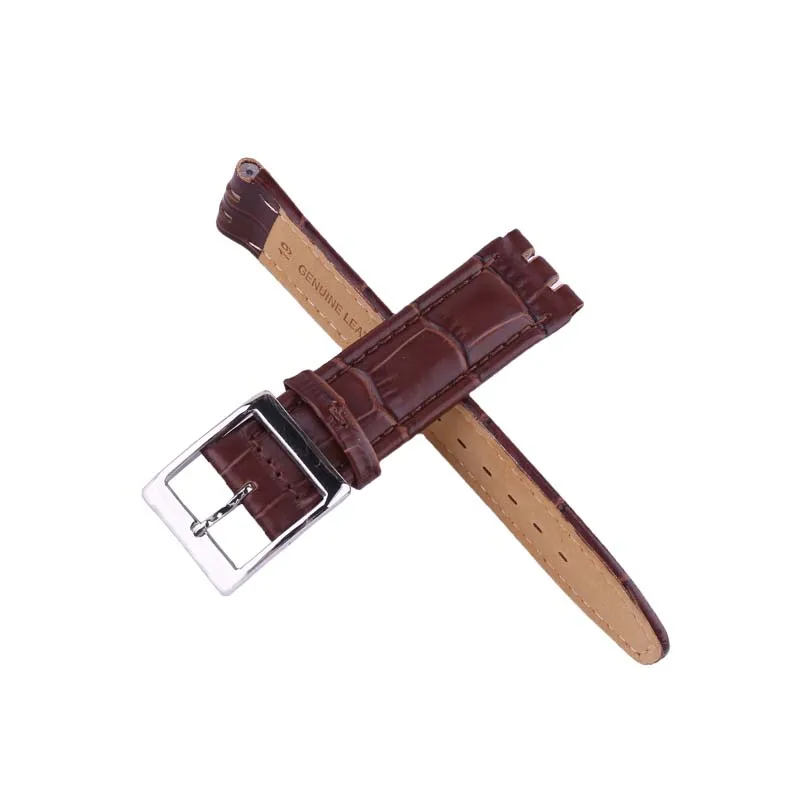 17mm 19mm men leather watch strap accessory compatible for Swatch YCS YAS YGS GW164 SUOW701 SUOB704 women steel buckle Wristband