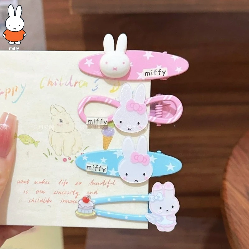 Kawaii Miffy Rabbit Hairpin Cute Cartoon Girlsh Heart Pink Blue Little Rabbit Hairpin Duckbill Bangs Side Clip Festival Gift