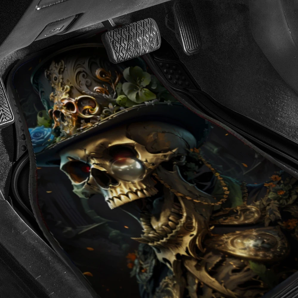 2/4PCS Gentleman Skull Pattern Dywaniki samochodowe pochłaniające wodę Antypoślizgowe dywaniki przeciwporostowe do przednich i tylnych foteli samochodowych — zdjęcie 6