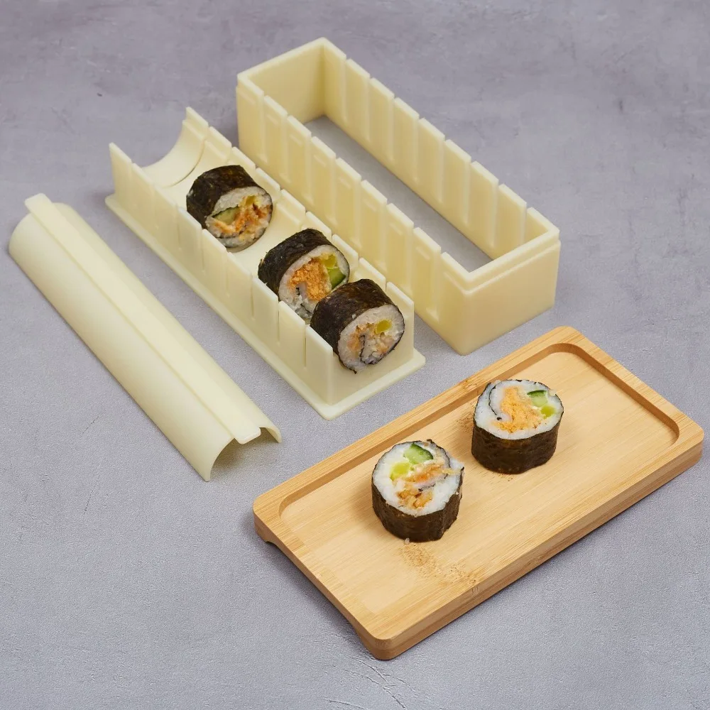 3pcs/set Plastic Sushi Maker Equipment Kit Anti-stick Round Square Heart-shaped Kimbap Sushi Rolls Mold DIY Multifunctional