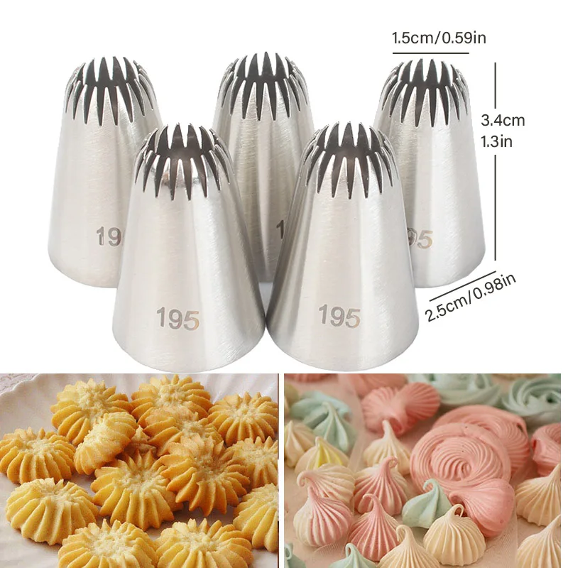 5pcs Piping Nozzles Set, Stainless Steel Icing Nozzles, Cream Cake Piping Tips For Dessert Biscuit Cup Cake, Kitchen Accessories