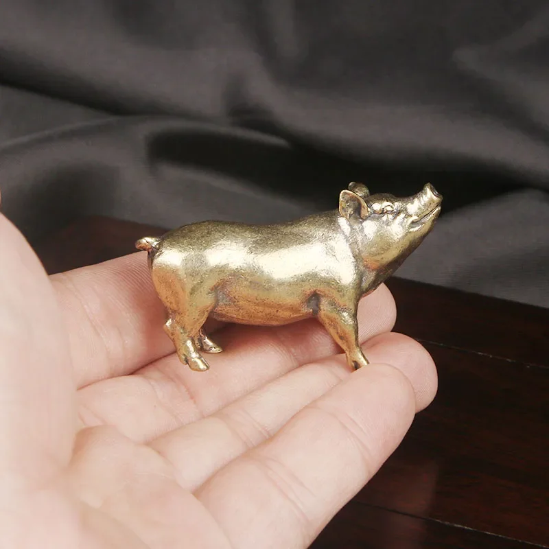 Solid Brass Pig Tabletop Ornament Twelve Zodiac Animals Pig Creative Copper Carving Crafts Decoration Old Bronze Ware Home Decor