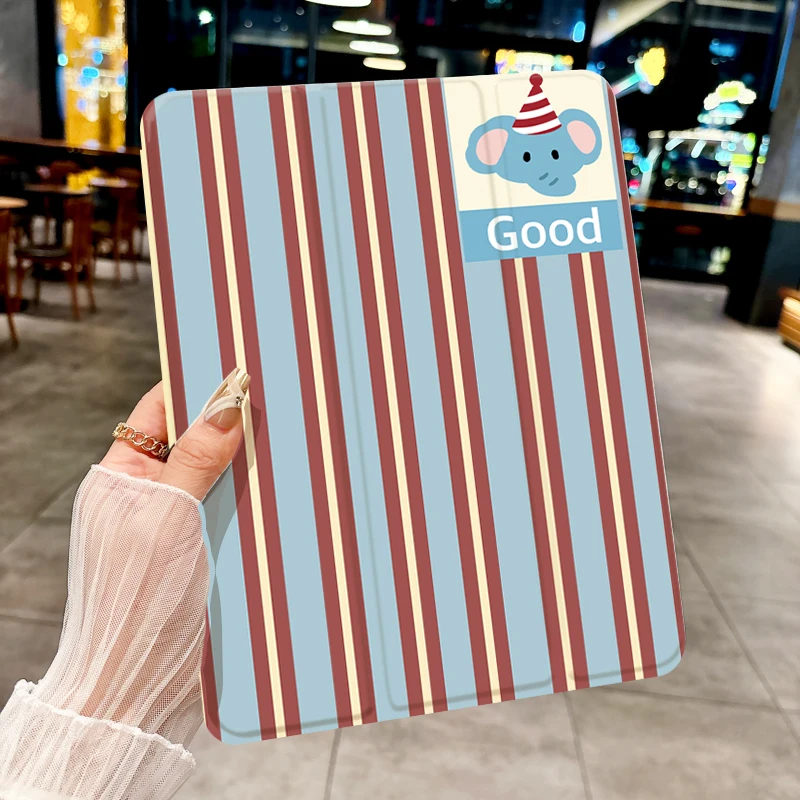 

Чехол для планшета с синими, коричневыми полосками и слонами ДЛЯ iPad pro 10/11 дюймов 2020/6/7/8th/Air 3rd/Air 4-го/9th Gen/Air 5-го поколения 2022/Air