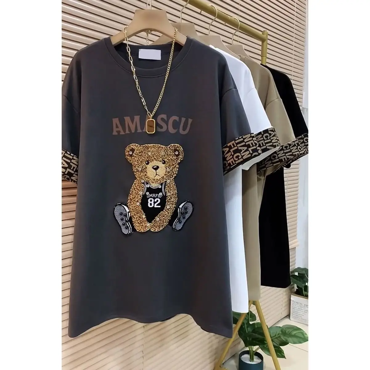 Korean Woman Tshirts Beavy Diamond Summer Tees Oversized Tops Y2k Clothing O-neck Casual Fashion T-shirts 2025 Ropa Mujer 27v945