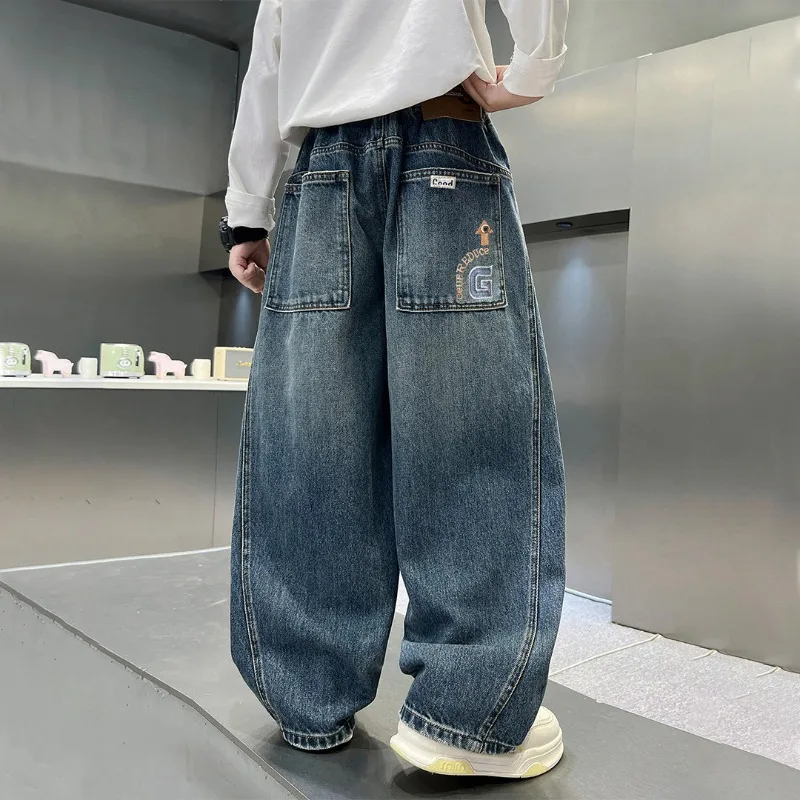 2026 Kinder-Jungen-Jeans UNITIM Herbst Kinder Jungen Gerade Denim-Hosen Lose Elastische Taille Junge Teenager Jungen Weite Hosen – Detail 5