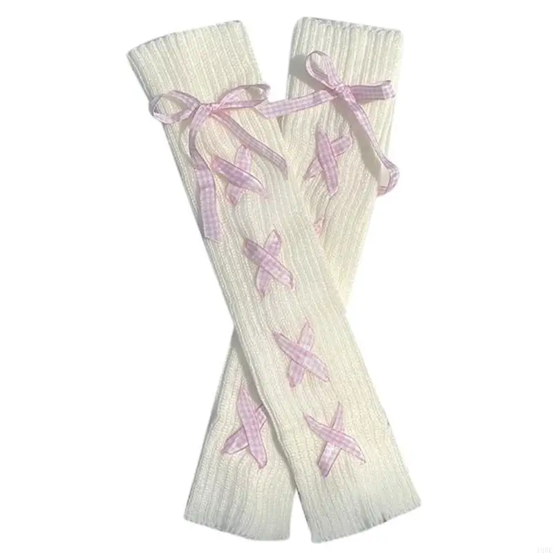 

195E Женские вязаные гетры в рубчик в стиле Лолиты, милые клетчатые носки с бантом, чехол для ног