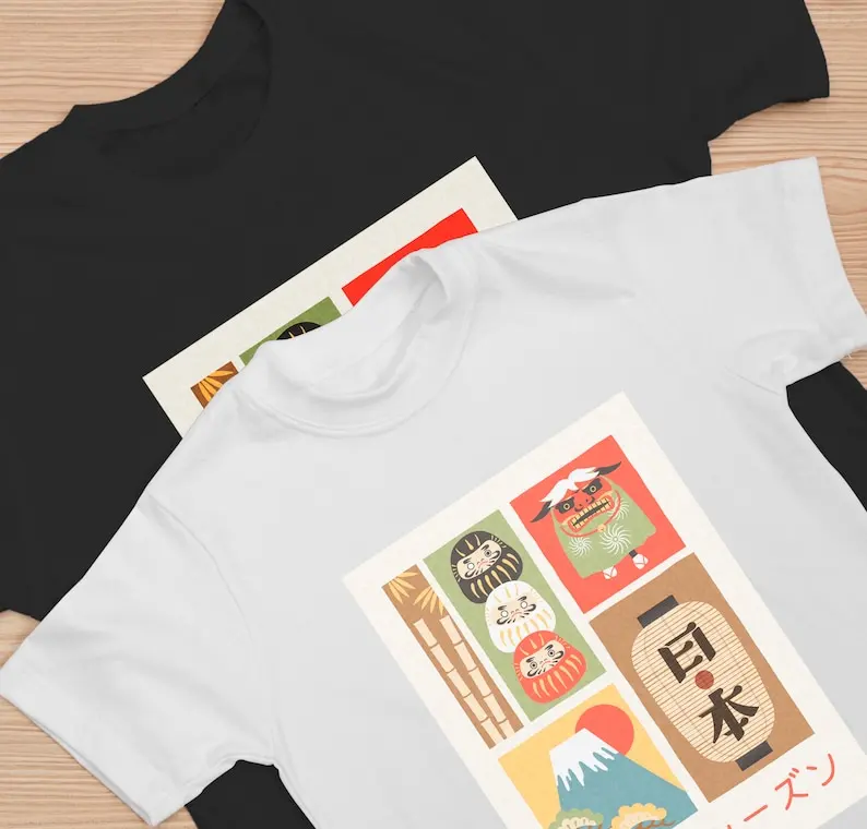 Fall Season Japanese T-shirt | Aki Anime Style Illustration | Autumn in Japan Shirt | Unisex Jersey Short Sleeve Tee