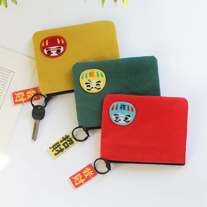 Japanese Lucky Canvas Purse Lucky Charm Trinkets Pendant Good Luck Fortune Wealth Student Coin Bag Ladies Small Wallet