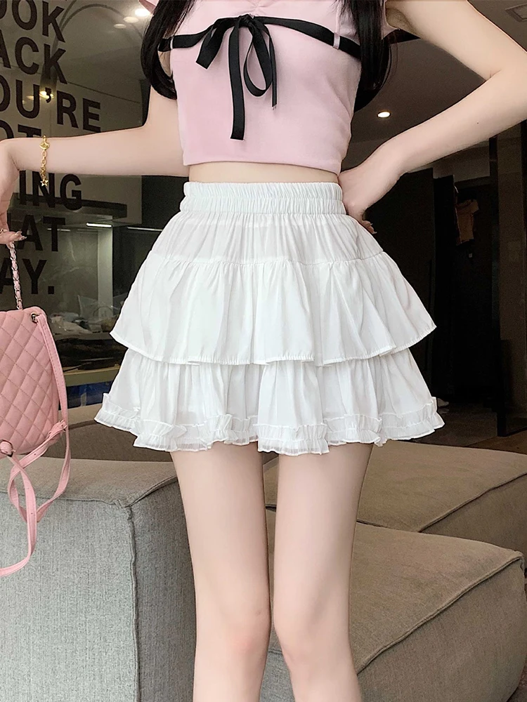 

Pleated A-Line Skirt for Women Ruffle Sweet Layered Skirt 2025 Summer High Waister Slimming Basic Short Skirt