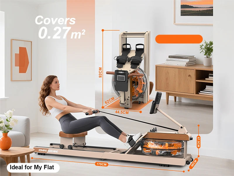 Faltbares Wasser-Rudergerät | 160KG Traglast | Bluetooth-Monitor | 180 ° Klappbares Heimtrainer-Rudergerät mit Aufbewahrungsrädern – Detail 4