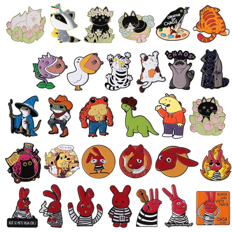 Cartoon Anime Charakter Emaille Pin Nette Katze Rotes Kaninchen Dinosaurier Frosch Tier Broschen Revers Abzeichen Lustige Schmuck Geschenke Für Freunde