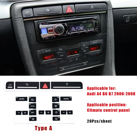 Для Audi A4 B6 B7 ремонтная наклейка 2000-2008 кнопка переключения стеклоподъемника ремонтный комплект для панели приборной панели ESP сигнализация климат кнопка