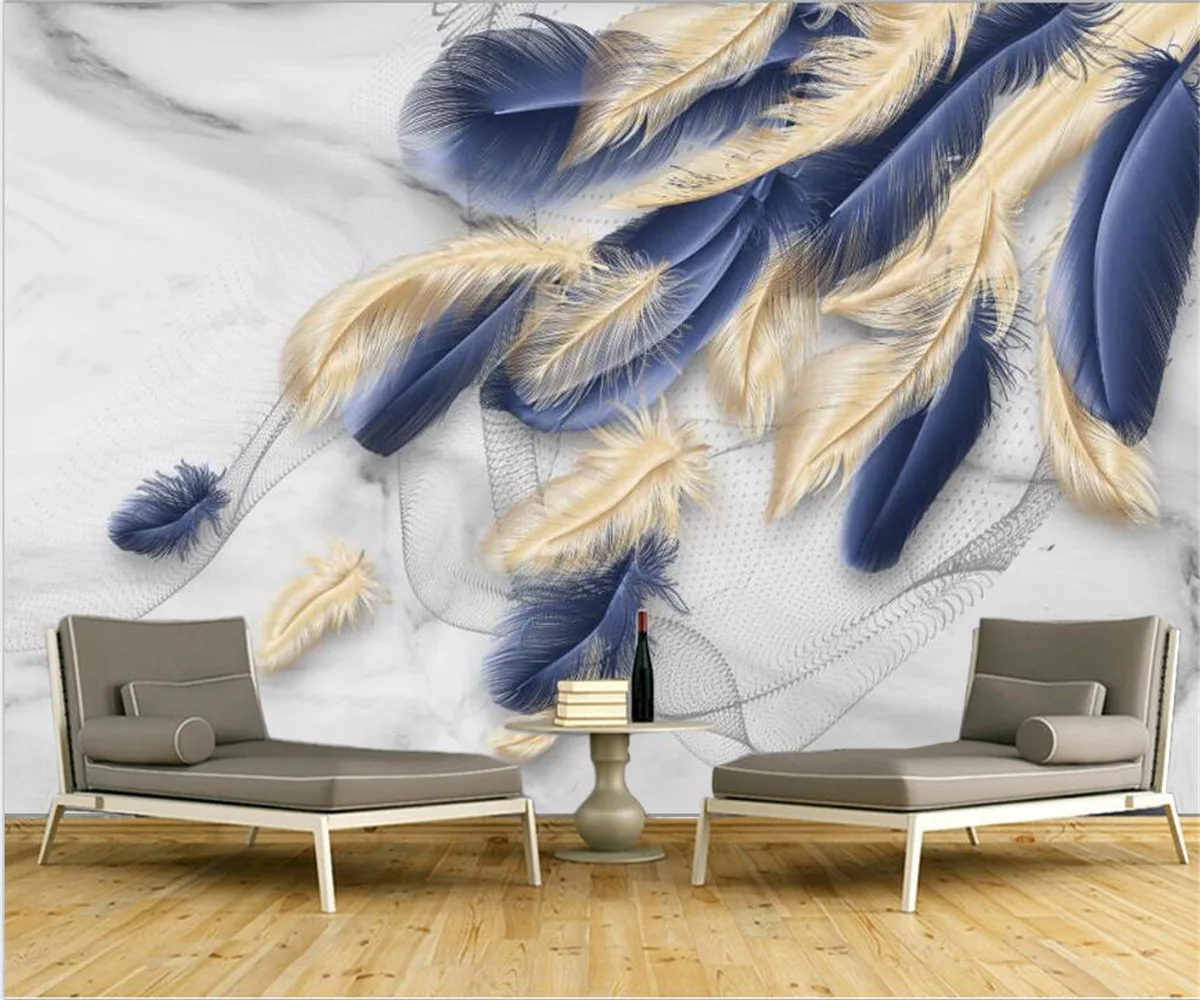 papier peint Custom large-size photo wallpaper 3d mural Modern Marble Feather living room TV background wall 3d wallpaper