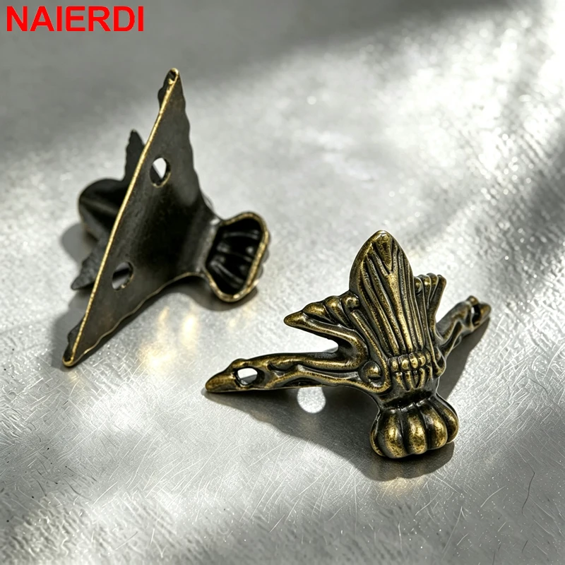 NAIERDI 4PCS Retro Bronze Box Legs Vintage Wooden Case Decorative Feet Corner Protector for Wood Jewelry Storage Box