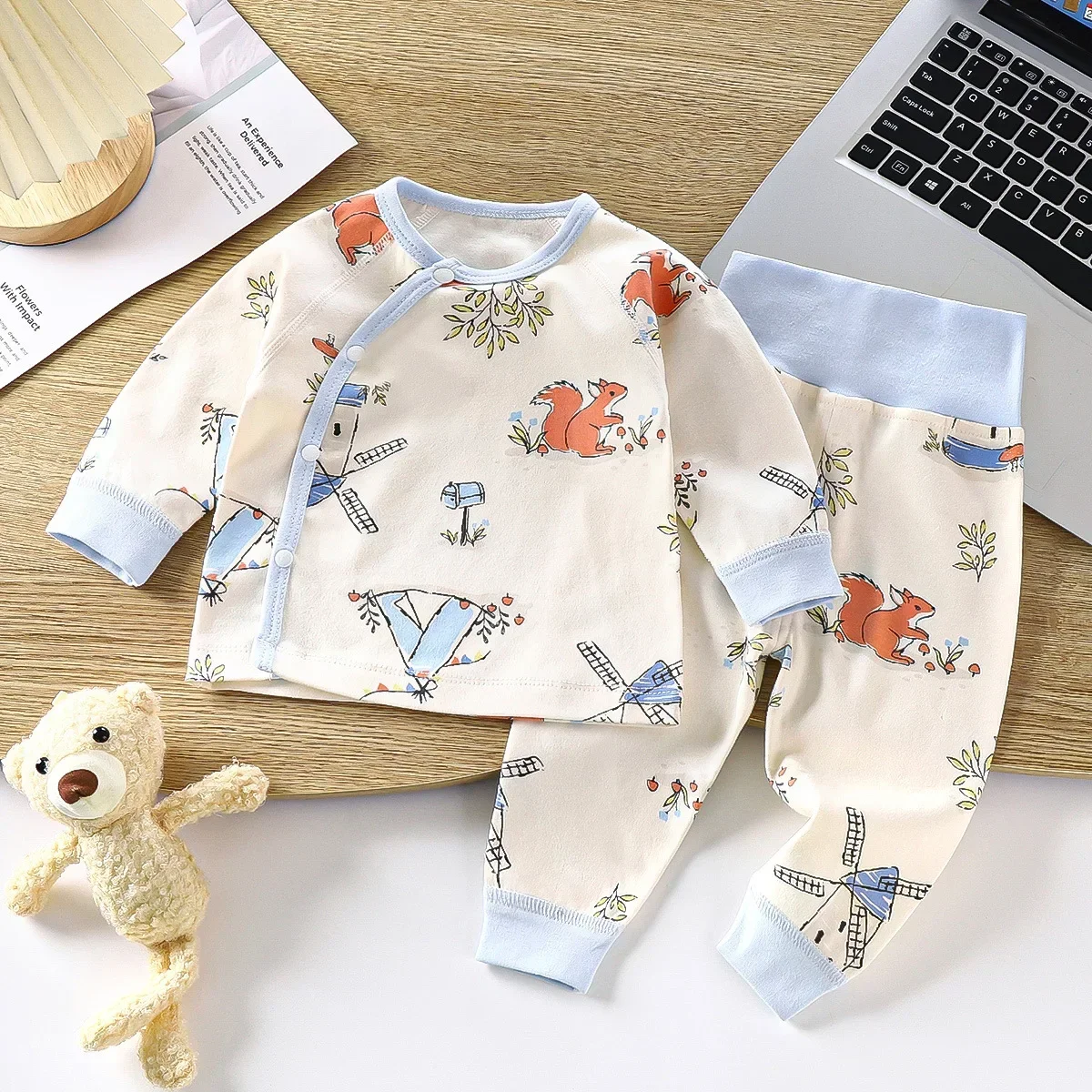 Newborn Boys Girls Pure Cotton Warm Pajamas Cute Cartoon Print Long Sleeve Pyjamas Toddler Baby Autumn Sleepwear Clothing Sets