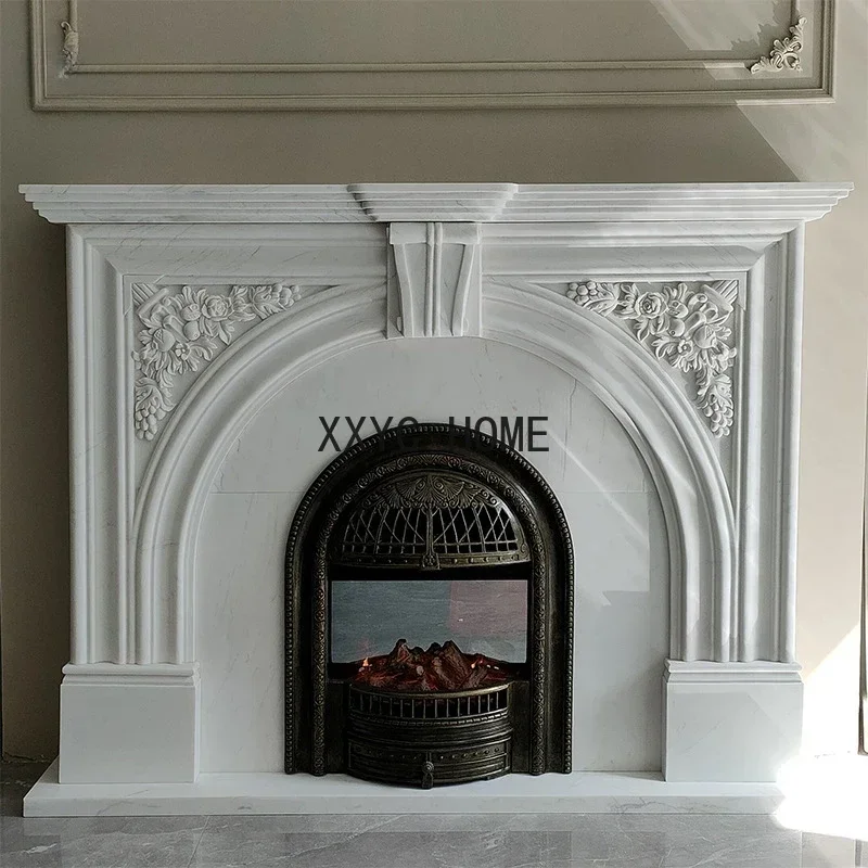 Spot marble, french white marble, fireplace, arch relief, European mantelpiece, decorative cabinet, ornaments, stone fireplace