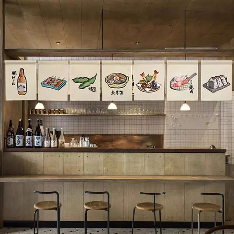 VIKAMA Japanese Cloth Noren Izakaya Yakiniku Privacy Partition Short for Bar Counter