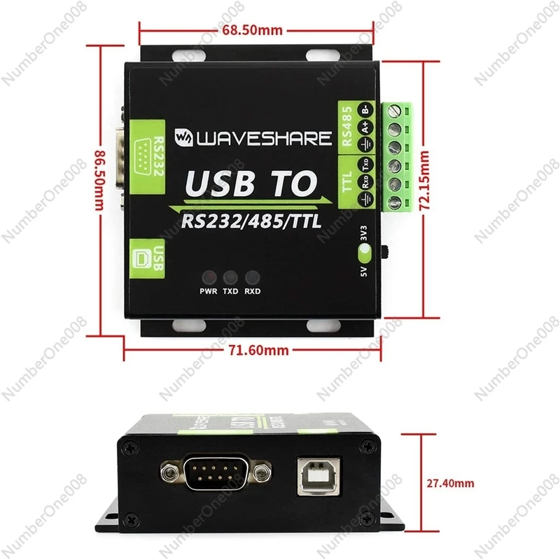 Waveshare Industrial USB TO RS232/RS485/TTL Isolated Converter With FT232RL Embedded Protection Circuits TVS Diode