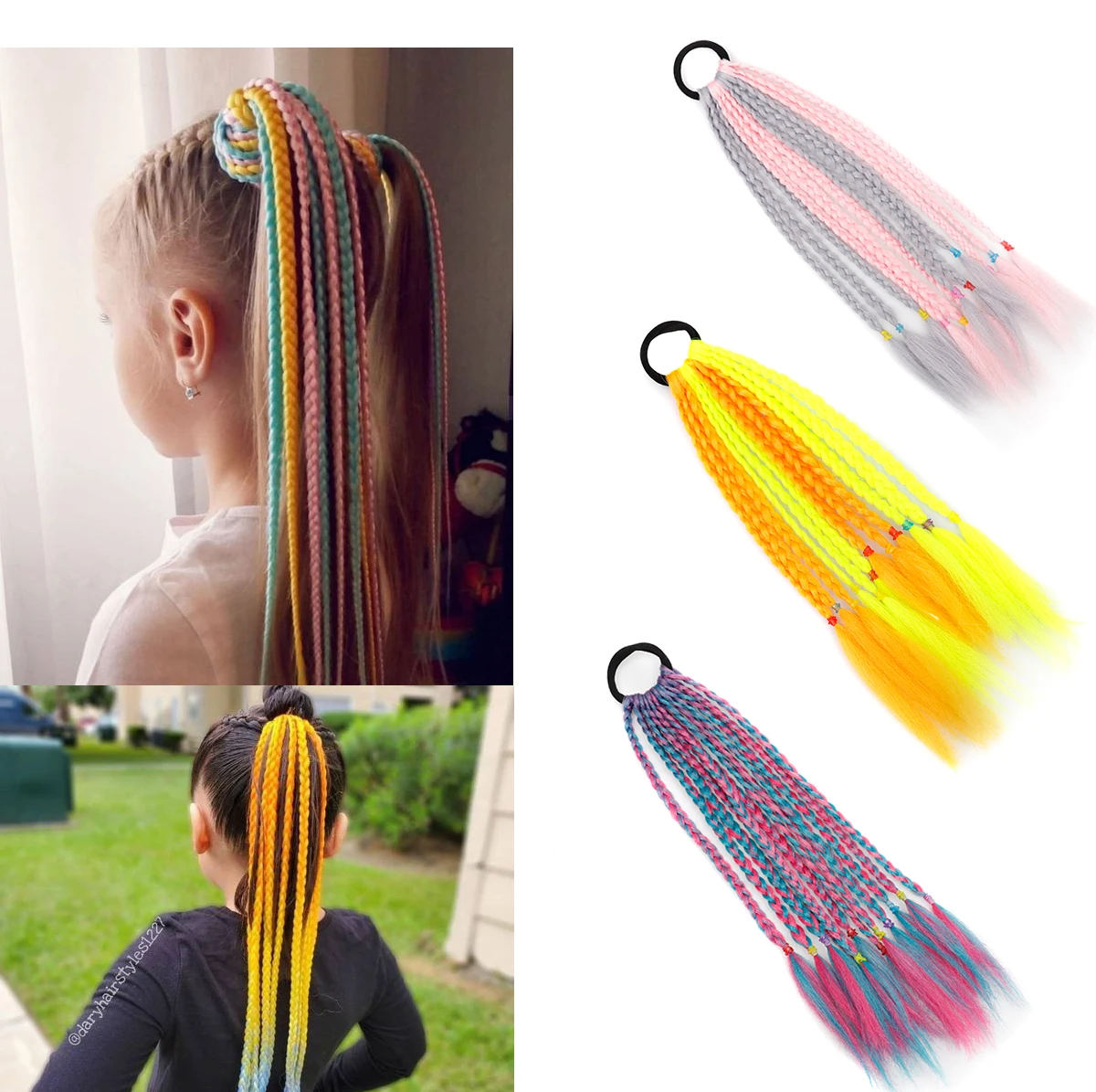 

Girls Colorful Braids Ponytail Hair Ornament Headbands Rope Rubber Bands Beauty Hair Bands Headwear Braid Kids Gift Hair Accesso