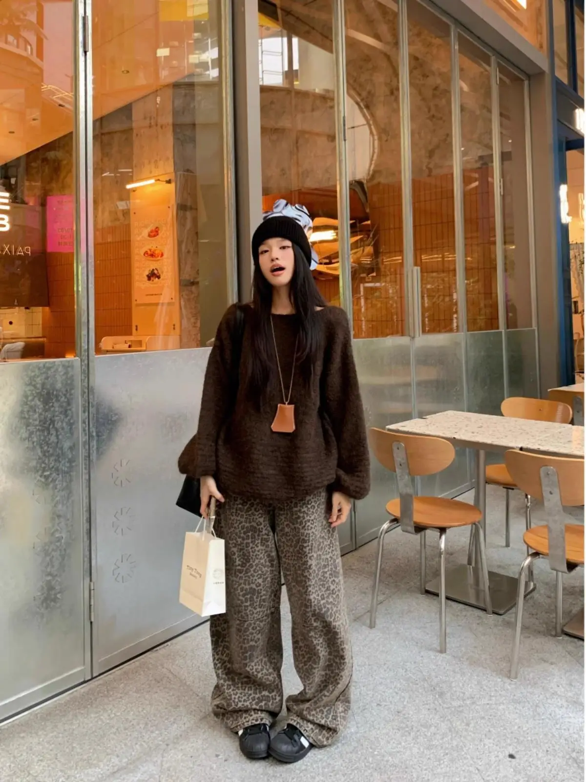 ay oulder-baring Long Sve Pullover Knitwear Loose Fit Lazy Sle Autumn Winter Women's Faion Soft Versatile Top