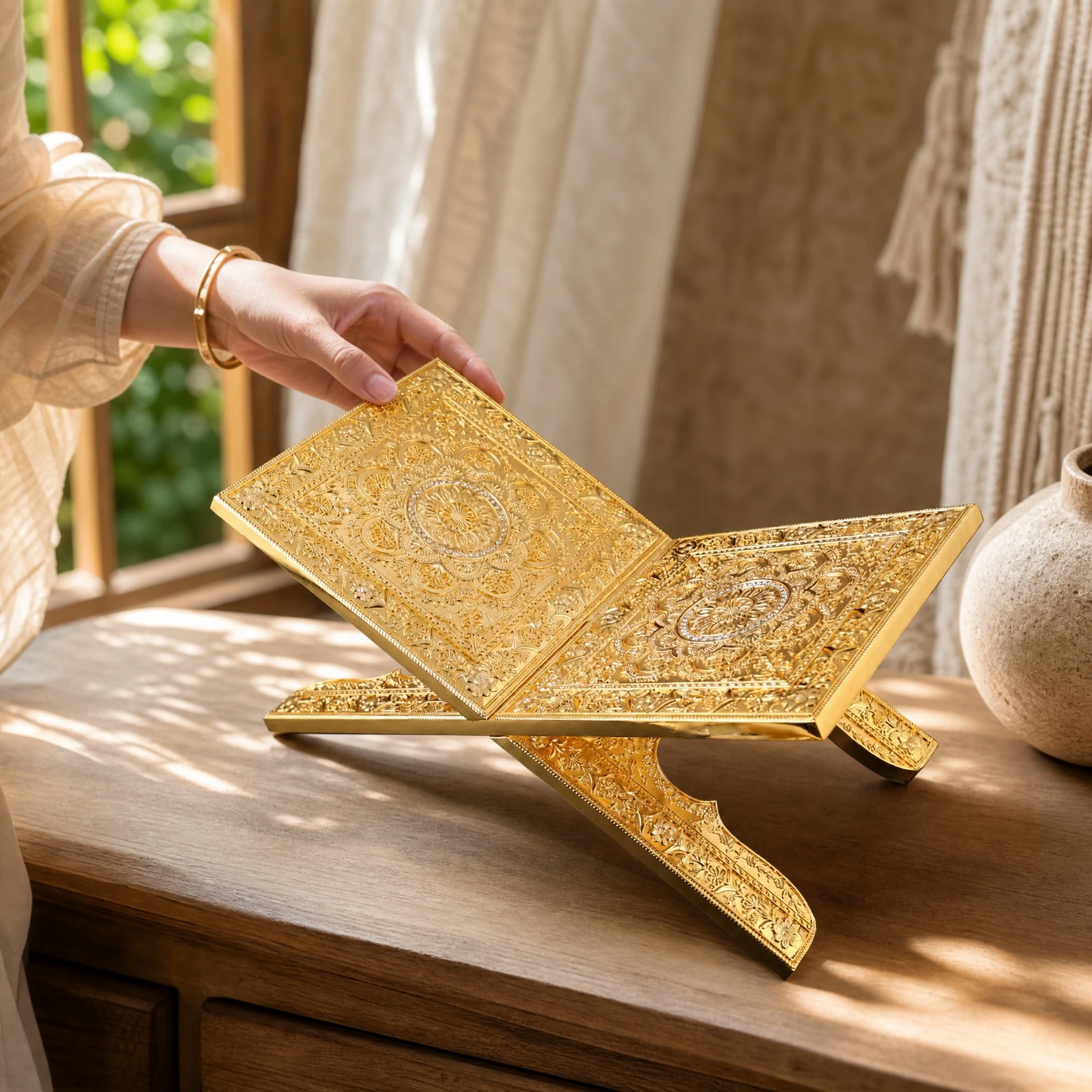 Foldable Reading Stand with Cross-Frame Ornate Self-Assembly Book Rest Metal Bookstand Hands-Unrestricted Desktop Holder