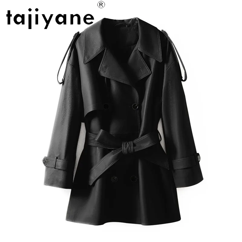 TAJIYANE Sheepskin Genuine Leather Jacket Woman Short Leather Trench Coat Loose Womens Winter Coats Lapel Jackets Fashion Косуха