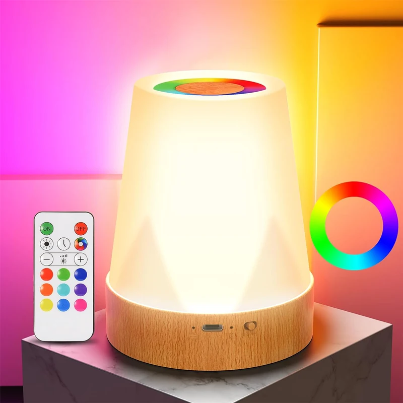 LED Bedside Lamp Touch Dimmable,1500 mAh Battery 13-Color Table Light, Wireless Night Lights with Timing Function for Bedroom L