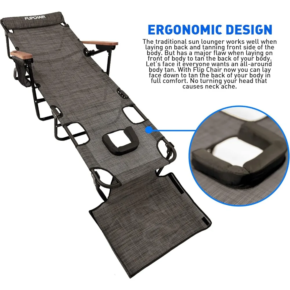 كرسي صالة تسمير الوجه قابل للطي مع فتحات للذراع والوجه، دعم 4 أرجل، قماش نسيج، 6 أوضاع قابلة للتعديل، للخارج