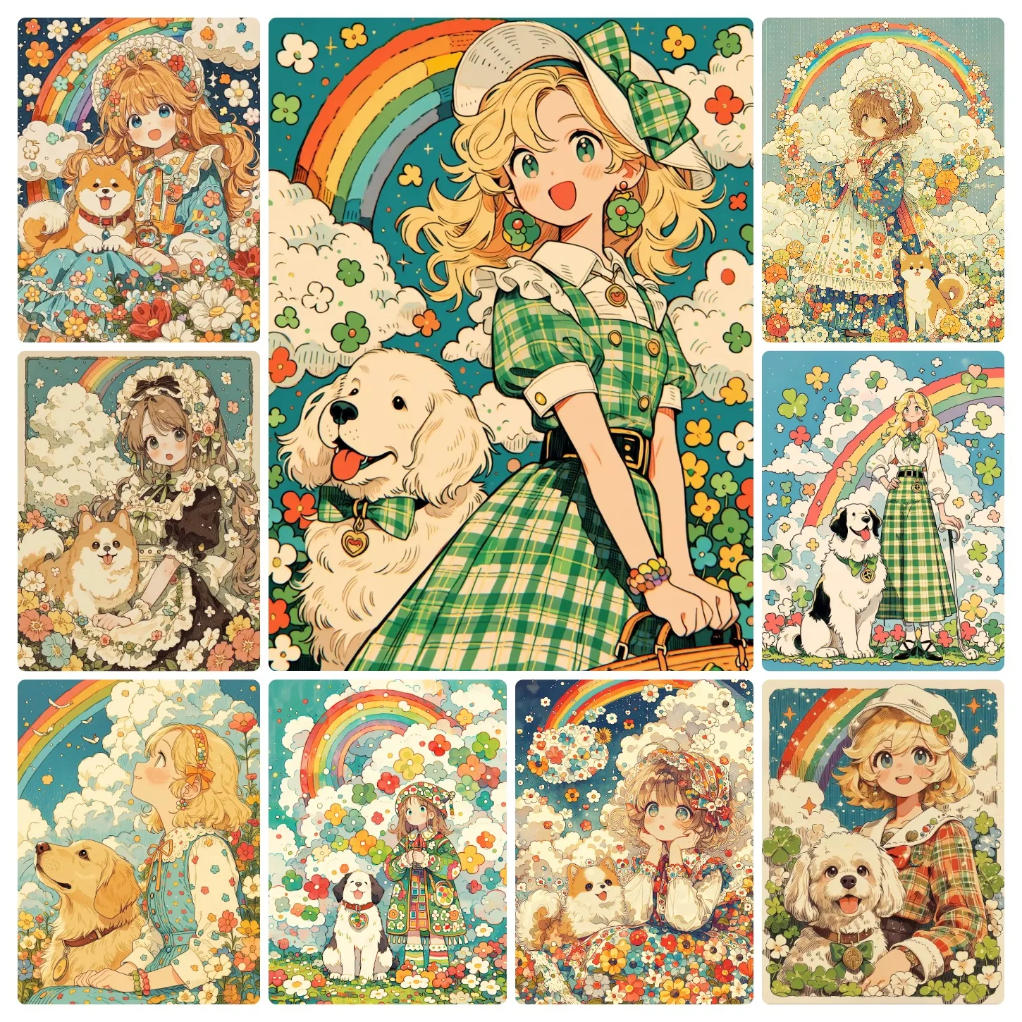 Jigsaw Puzzle 500/1000 PCS Anime Maiden Dog Rainbow Paper Puzzles Adult Present Portable Box for Family Games Educational Toys