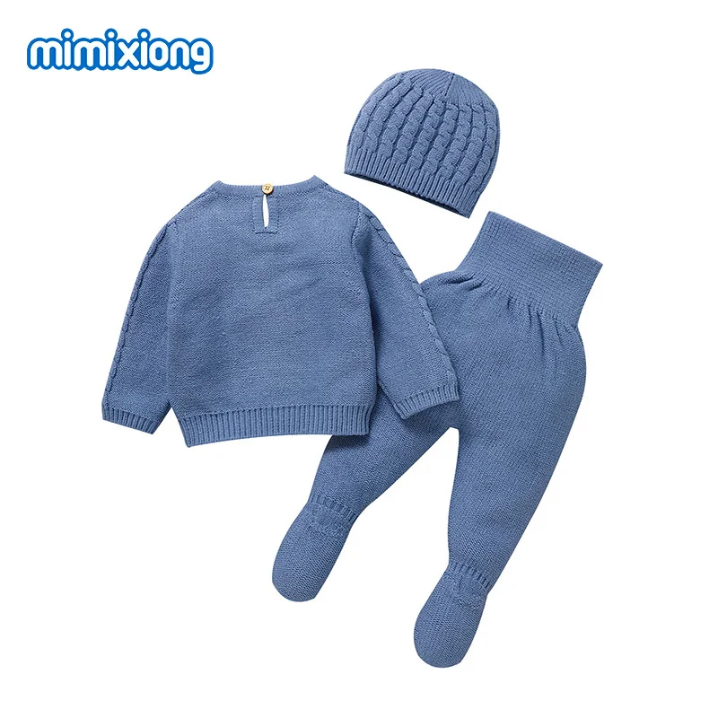 Baby Clothes Sets Winter Blue Long Sleeve Knitted Sweaters Shirts+Pants Newborn Infant Boys Tracksuits 0-9M Toddler Outfits 2pcs